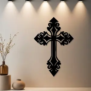 Housewarming Gift, 1pc Gothic Cross Metal Wall Decor, Religious Home Decor, Cross Design, Statue Mural - Ideal Gift for Birthday, Housewarming, Holiday & Festive Decor - Metal Wall Sculptures for IndoorOut