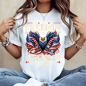 American Eagle Freedom Print T Shirt Casual Loose Fit For Everyday Wear And Outdoor Activities