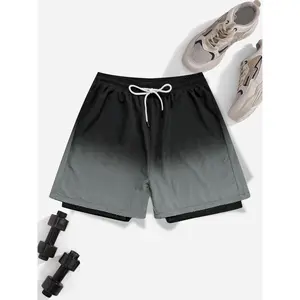 Men's Gradient Chevron Fake Two-Piece Shorts | Y2K Streetwear Gym Bottoms