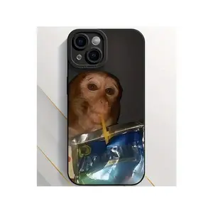 1pc [Sipping Caprisun Phone Case Fun] Monkey Sipping Caprisun Phone Case, Fall And Shockproof Phone Case In Summer, Full Side Protection For IPhone 15/14/13/12/11 Pro Max Phone CaseSuitable For IPhone 17 Air