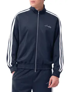 Men's Track Jacket (Only) Full Zip Casual Athletic Stand Collar Striped Streetwear with Zipper Poc