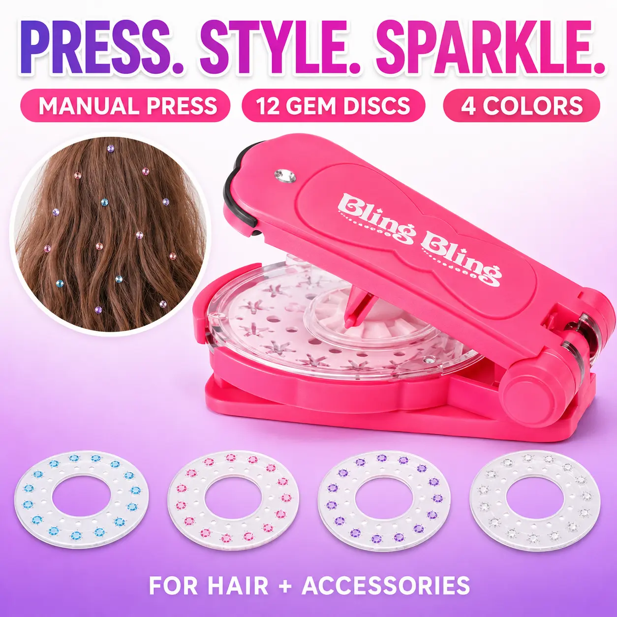Diamond Gem Styling Kit – Easy Gem Applicator with Colorful Rhinestones for Hair, Clothes, Shoes & DIY Fashion