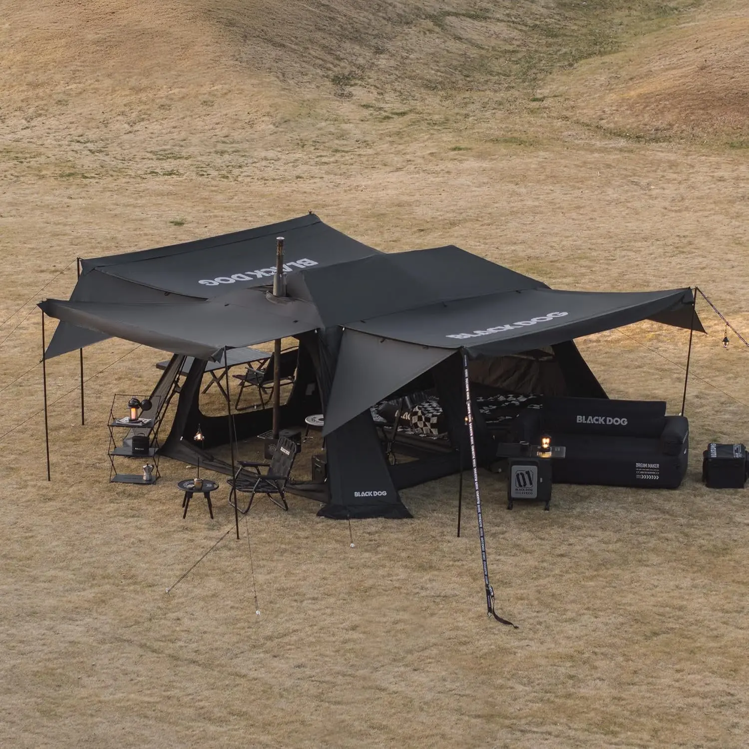 BLACKDOG StarChase 13X Blackout Instant Cabin Tent with 2 Room and 3 Vestibules, Waterproof Anti-UV Cabin Glamping Tent with Rainfly, Camping Tent with Carry Bag for Family