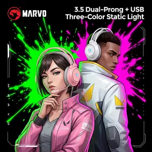 RGB Over-Ear Gaming Headset – USB and 3.5mm Wired Headphone Jack – RGB Design, Anime-Themed Headset, USB-Powered Surround Sound, Omnidirectional Microphone, and Volume Control – Ideal for Multimedia Streaming, Voice Chat, Gaming, and Music