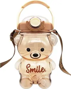 Bear Water Bottles, Bear Cup with Straw, Cute Charms and Strap for School Gifts (1litre)
