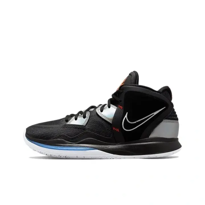 Unisex Mid‑Top Basketball Sneakers Black Breathable Mesh Upper Silver Heel Panel Red‑Blue Non‑Slip Outsole Durable Shock‑Absorbing Athletic Shoes For Men And Women