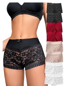 DORSU Lace Underwear Panty Lace Trim Multicolor Lace Briefs Panty High Waist Tangas Panty Elastic Waistband Full Coverage Stretchy Waistband Multipack Breathable Underwear Panty for Womens Blue Elegant Floral Womenswear underwear for women thong