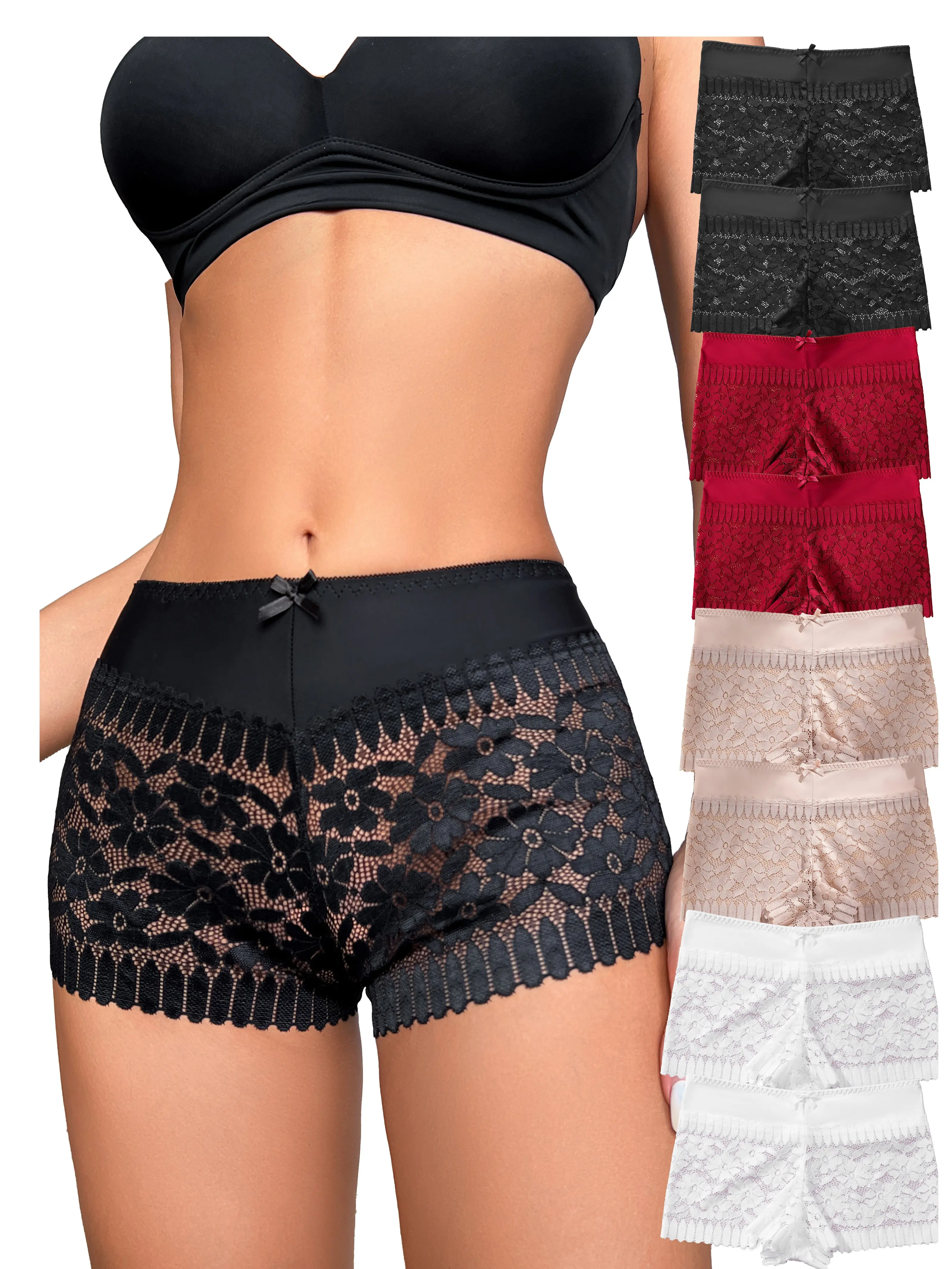 DORSU Lace Underwear Panty Lace Trim Multicolor Lace Briefs Panty High Waist Tangas Panty Elastic Waistband Full Coverage Stretchy Waistband Multipack Breathable Underwear Panty for Womens Blue Elegant Floral Womenswear underwear for women thong