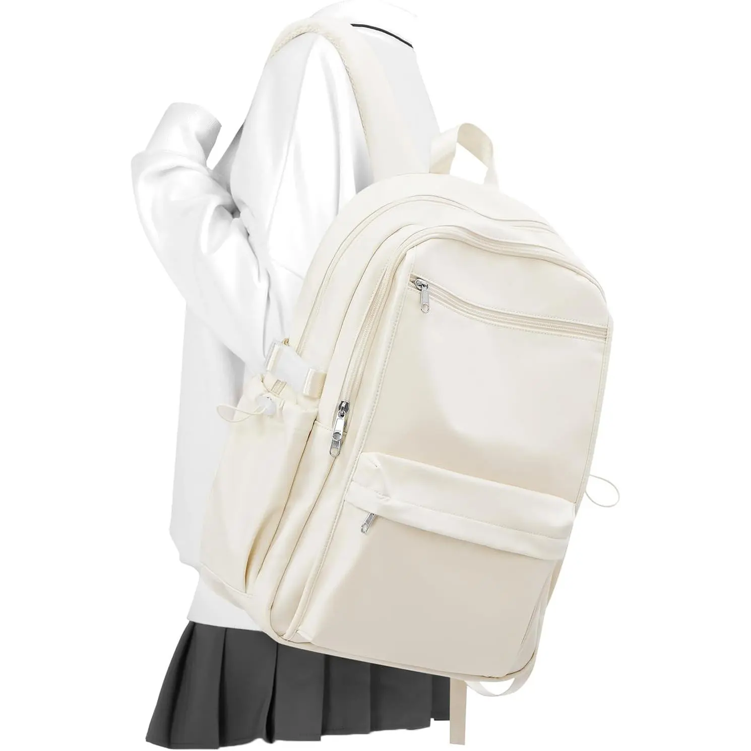 Simple School Backpack For Women,Lightweight College Backpack,High School Bag For Teens Boys Girls,Casual daypack Small Travel Backpacks Men Cute Bookbag(Beige)