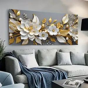 1pcs framed canvas painting, white and gold lace, for living room modern canvas poster, suitable for living room, office, bedroom, home decoration, office decoration