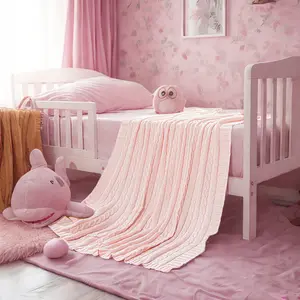 Cotton Cable Knit Baby Blanket, Ultra-Soft and Warm Toddler Blanket, Perfect for Crib, Stroller, Nursery, Travel