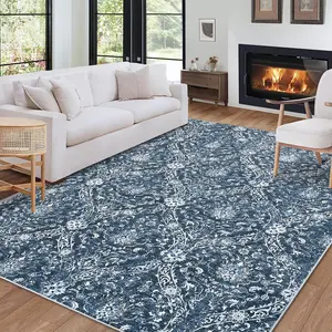 【GARVEE】Area Rug 5x7 Rugs for Living Room-Vintage Soft Rugs for Bedroom Non-Slip Carpet Machine Washable Rug for Dining Room Living Room Bedroom Office Under Table Navy Blue