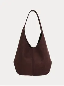 Women's Plain Color Suede Fabric Tote Bag Set, Casual Fashion Large Capacity Shoulder Bags, Ideal for Office & Travel, Casual Commuter Bag