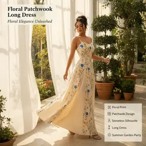 2026 Floral Print Patchwork Sleeveless Dress Floral Formal Dress Long Dress Summer Garden Party Formal Dress Sundress Long Fashionable Dresses