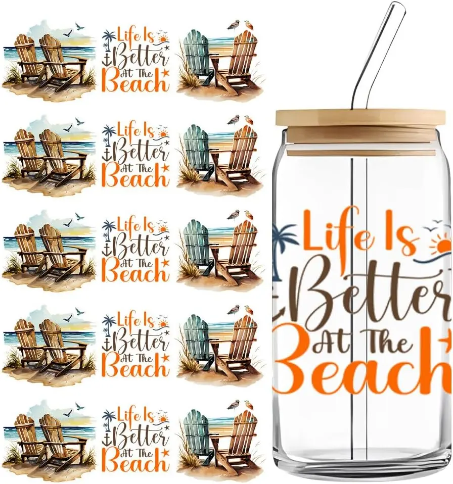 5 Sheets Transfer Stickers DTF Cup Wrap, Transfer Stickers Waterproof Glass Cups Rubbing Transfer Stickers for Crafts Furniture Glass Cups