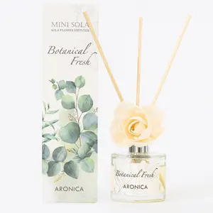 Aronica Mini Sola Diffuser - Botanical Fresh Scent 40ml with Handmade Sola Flower, 5 Natural Wood Reed Sticks, Decorative Bathroom Decoration