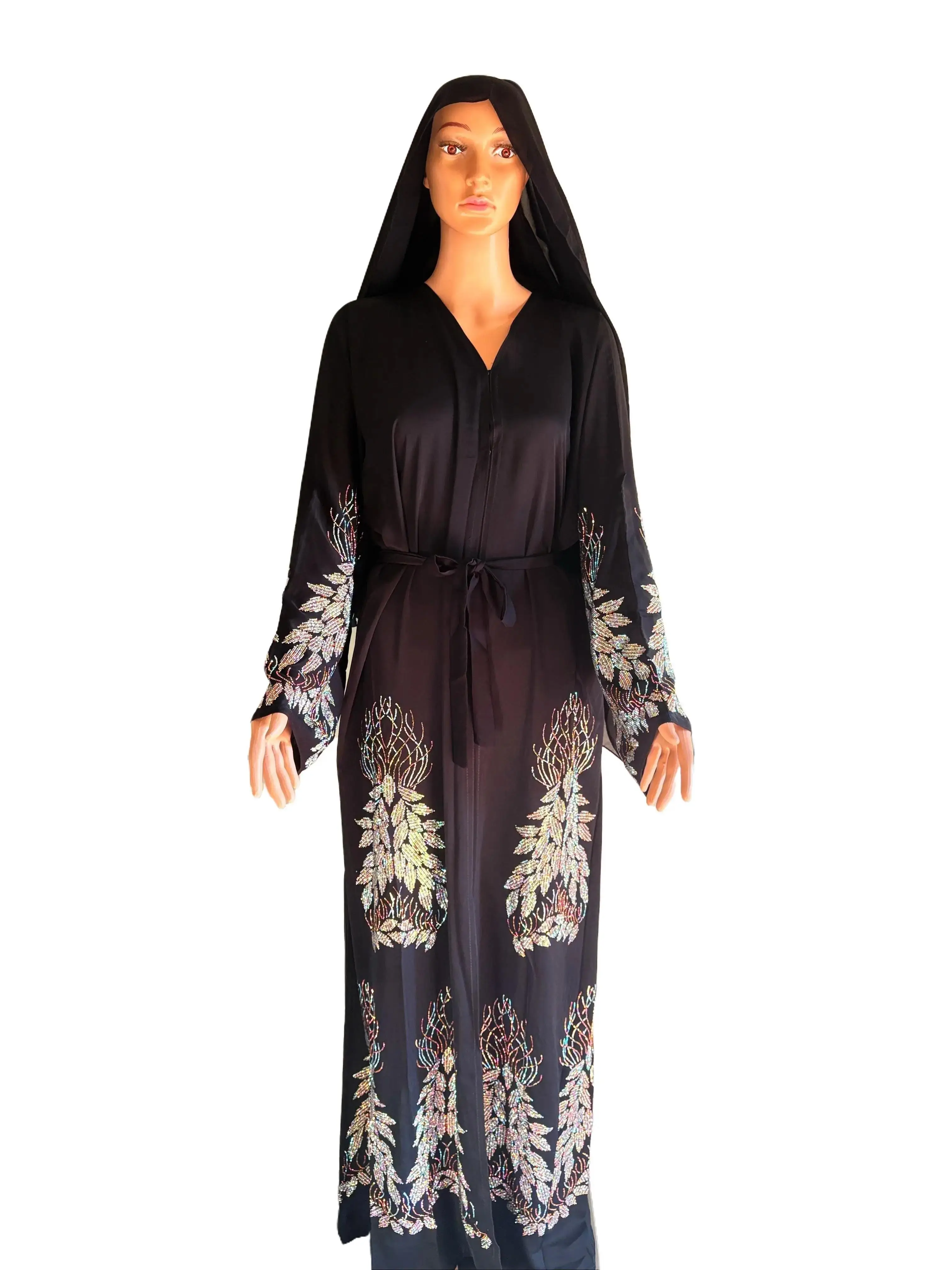 Abaya Silver Rhionestone - Elegant Silver Color with Rhionestone Detail Women's Clothing