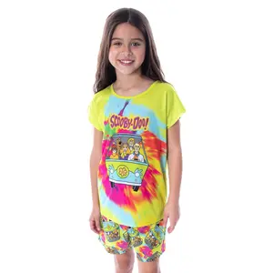 Scooby Doo Girls' Pajamas Tie Dye Mystery Machine Shirt and Shorts 2 Piece Sleepwear Pajama Set