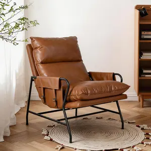 IOKOPO 1 Pack/2Pack Faux Leather Accent Chair for Living Room, 24" High Backrest Upholstered Armchair, Ergonomic Design, Soft Thickened Cushion Comfy Leisure Chair, Mid Century Modern Single Sofa, Light Brown / Dark Brown