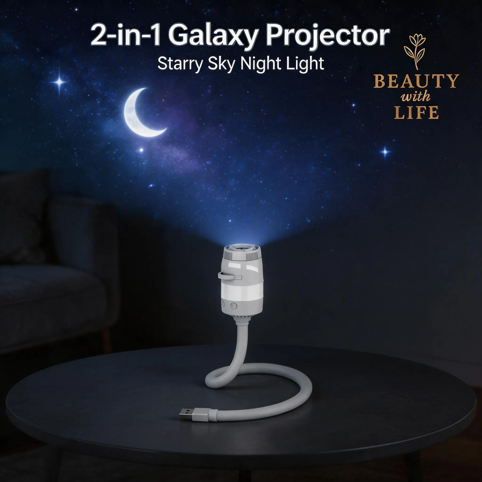 Galaxy Star Projector 2-in-1 Night Light, USB Portable Starry Sky Projector Lamp, Mini LED Planetarium Light, Dual Mode Ambient Lamp for Bedroom, Desk, Home Decor, Birthday & Holiday Gift for Kids and Adults