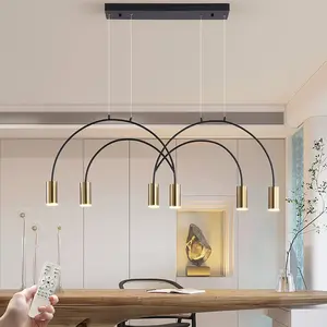Garwarm Modern Pendant Light Fixture, Dimmable LED Black Gold Pendant Light with 6 Spotlights, Modern Geometric LED Chandelier Hanging Pendant Light for Kitchen Island Dining Living Room,48W