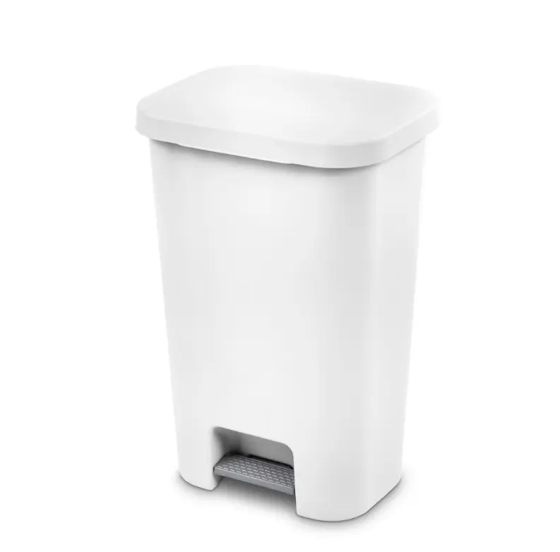Sterilite Large Kitchen Trash Can, 11.9 Gallon Plastic Garbage Bin with Step Lid, White