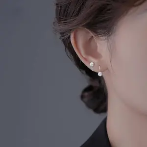Shiny super shiny full diamond stud earrings for women, screw-on clasp, DDES0297 unique and fashionable ear bone studs, clay ball zircon earrings for women, 14K gold-plated