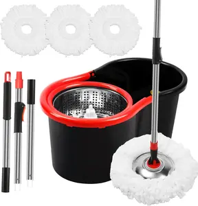 Spin Mop and Bucket with Wringer Set,360° Mop and Bucket System with 3 Microfiber Mop Refills and 50" Extended Handle for Floor Cleaning