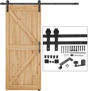 6.6FT Heavy Duty Sturdy Sliding Barn Door Hardware + Adjustable Floor Guide Wall Mount Roller + Pull Handle, J Shape Hangers, Smoothly and Quietly, Easy to Install, Fit 24"-36" Width Door
