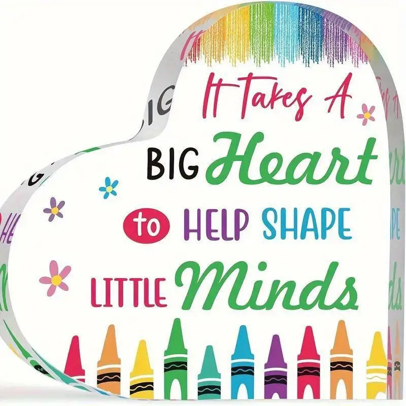 Colorful Crayon Pattern Heart Shaped Acrylic Decoration, Creative Heart Shaped Ornament, Inspirational Keepsake Gift for Colleague Teachers