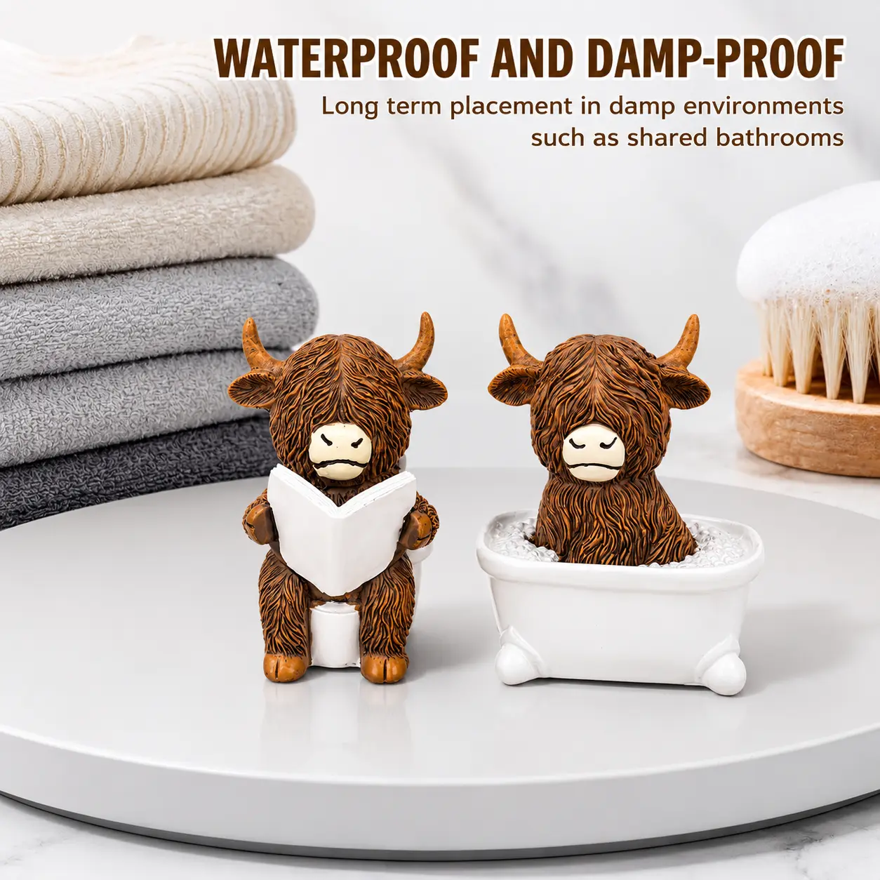 Highland Cow Reading Book Resin Toilet Tank Figurine - Funny Cow Statue, Gift-Ready Humor Farmhouse Bathroom Decor, Collectible Home Decor, Decorative Home Ornament, Resin Figurine Statue, Collector Gift