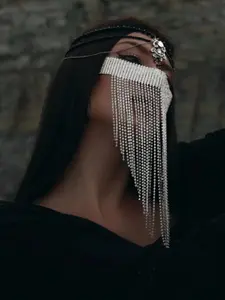 Mysterious Color Tassel Mask for Women, Party Costume Dance Ball Halloween Rhinestone Shiny Mask Accessory, Festive Wear