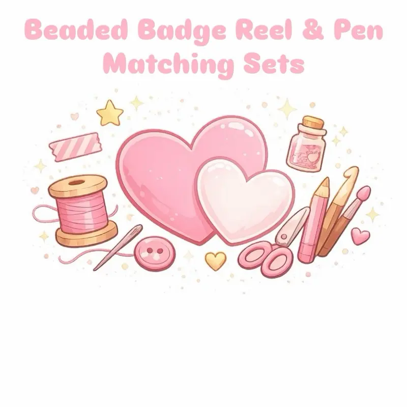 JFKreations Beaded Badge Reel and Pen Matching Set for Crafting and Organizing