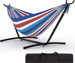 Double Hammock, Heavy Duty Portable, 500 lb Weight Capacity, Perfect for Both Indoors and Outdoors, 2 Person Hammock with Carrying Bag, Fine Blue