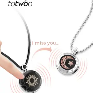 Totwoo Sun and Moon Lovers Induction Necklace Remote Interactive Flash Vibration Long Distance Love Valentine's Day Birthday Gift for Girlfriend, Fashion Couple Gift