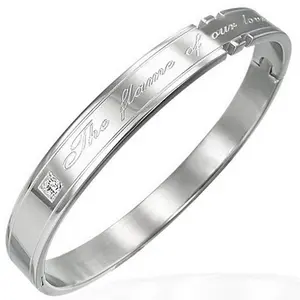 My Daily Styles Unisex Stainless Steel Silver-Tone Bangle Bracelet, White CZ Accent, Flame of Our Love Design, Trendy Fashion Costume Jewelry