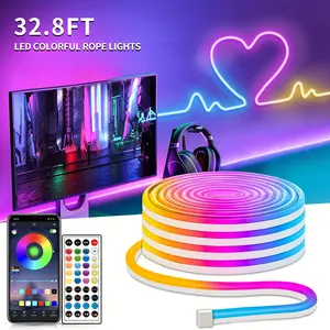 RGB LED neon Lights with Remote APP Control IP65 Waterproof Flexible Neon Strip Lights 24V RGB Rope Lights for Bedroom Room Outdoors/Indoor ambient Holiday Christmas Halloween Parties Daily Decor