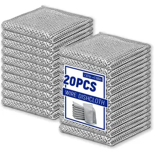 20 count Non-Scratch Steel Scrubber Pads, Dual-Sided Wire Dishcloths for Wet/Dry Cleaning, Metal Scrubbers for Pots, Pans, Dishes, Sinks, Stove - Grey.