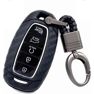 (TM 3 4 5 buttons soft tpu carbon fiber silicone smart remote Key Fob case Cover shell For Hyundai i30 Azera ix35 Elantra Accent Santa Fe IG Grandeur,2017-2020 Hyundai Palisade (black)
