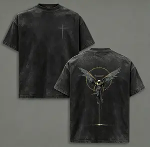 ARCHANGEL OF REPENTANCE T-Shirt Acid Wash Pump Cover Fallen Angel Double Printed Heavy Cotton Unisex Crusader Armor Graphic Tee, Vintage Cross Shirt, Medieval Warrior Streetwear,Gothic Faith Oversized Tee