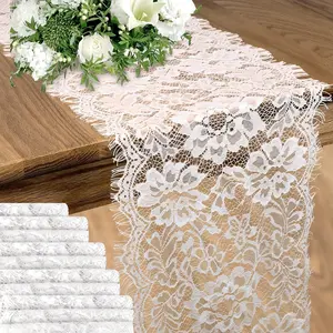10 Pcs White Lace Table Runner 11 x 120 Inch Embroidered Boho Table Runner for Wedding Bridal Shower Baby Shower Party Table Decoration Rustic Rose Embroidered Boho White Lace