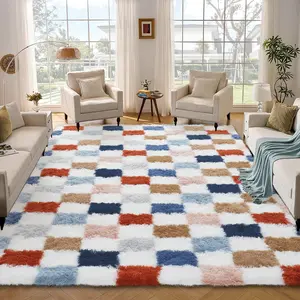 Modern Checkered Rug Long-pile Soft Washable Non-slip and Non-shedding for Bedrooms Dining Rooms Offices Living Rooms Playrooms Children's Rooms and Party Decorations