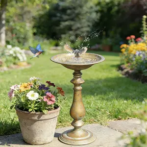 19”H Antique Pedestal Bird Bath, Bird Baths for Outdoors, Hand-Crafted Metal Bird Bath Bird Feeder Seed Tray for Garden Yard Decor (Copper)