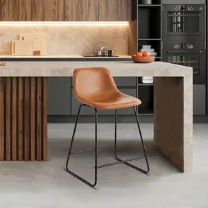 Better Homes & Gardens Farley Scoop Counter Height Stool, Camel Faux Leather