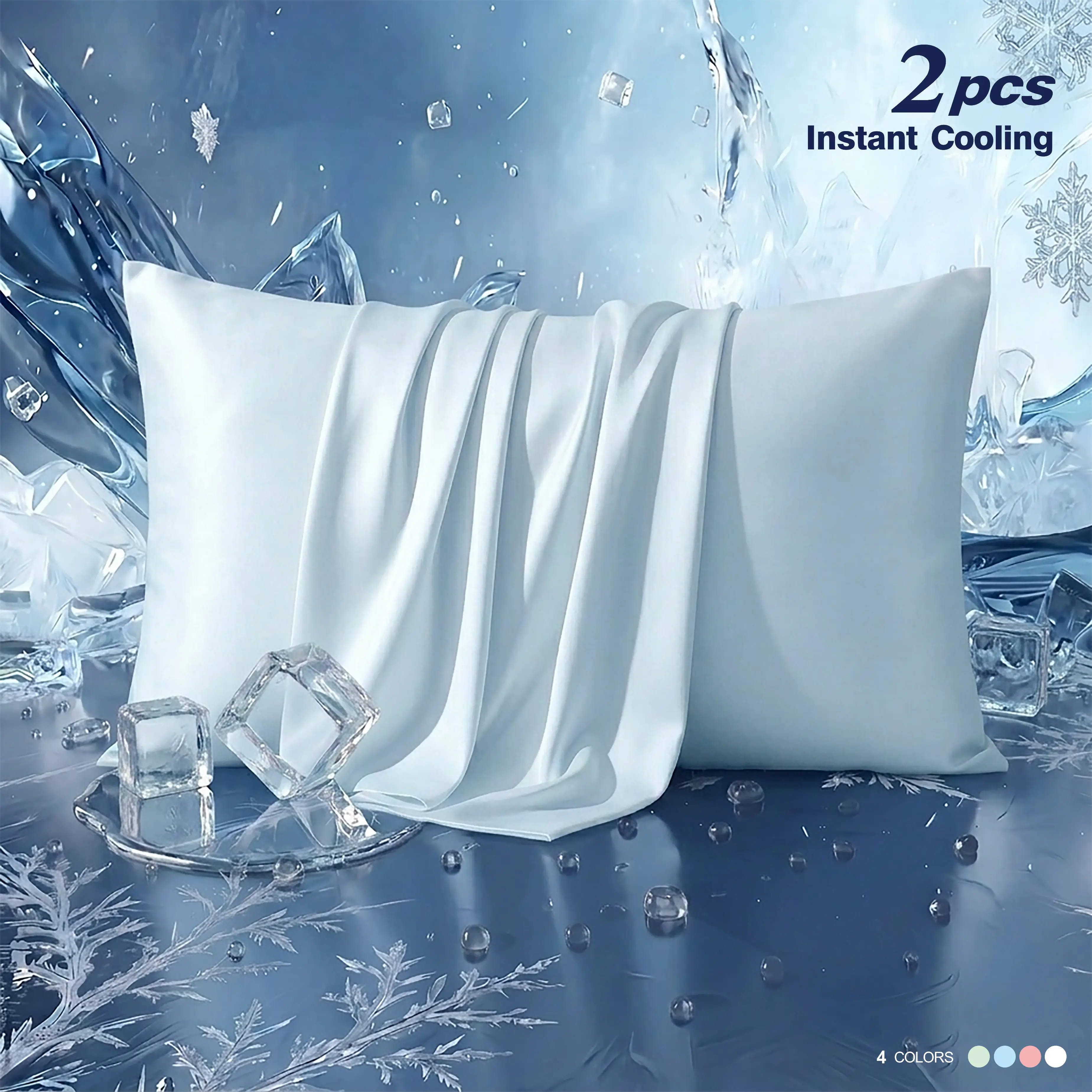 2-Pack Cooling Pillowcases, Instant Cool-Touch Silky Soft Bedding Covers for Hot Sleepers (Active Recovery, Beauty Focus, Motherhood Use), Breathable, Hair-Friendly, Skin-Gentle Pillow Covers