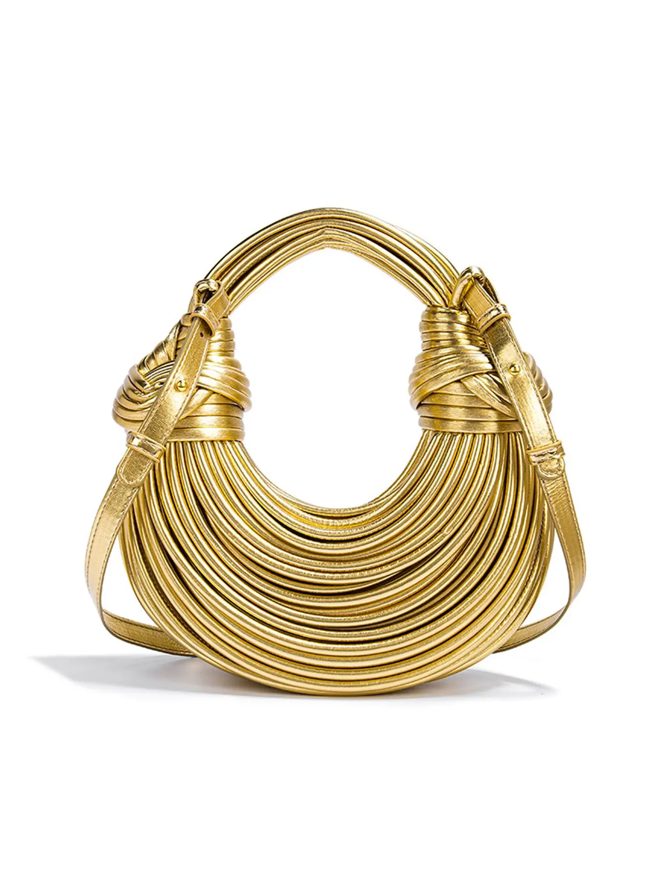 Women's Elegant Knot Design Crossbody Bag, Fashionable Noodle-shaped Shoulder Bag with Detachable Strap, Glossy Finish for Parties & Photoshoots, Adjustable Strap Bag