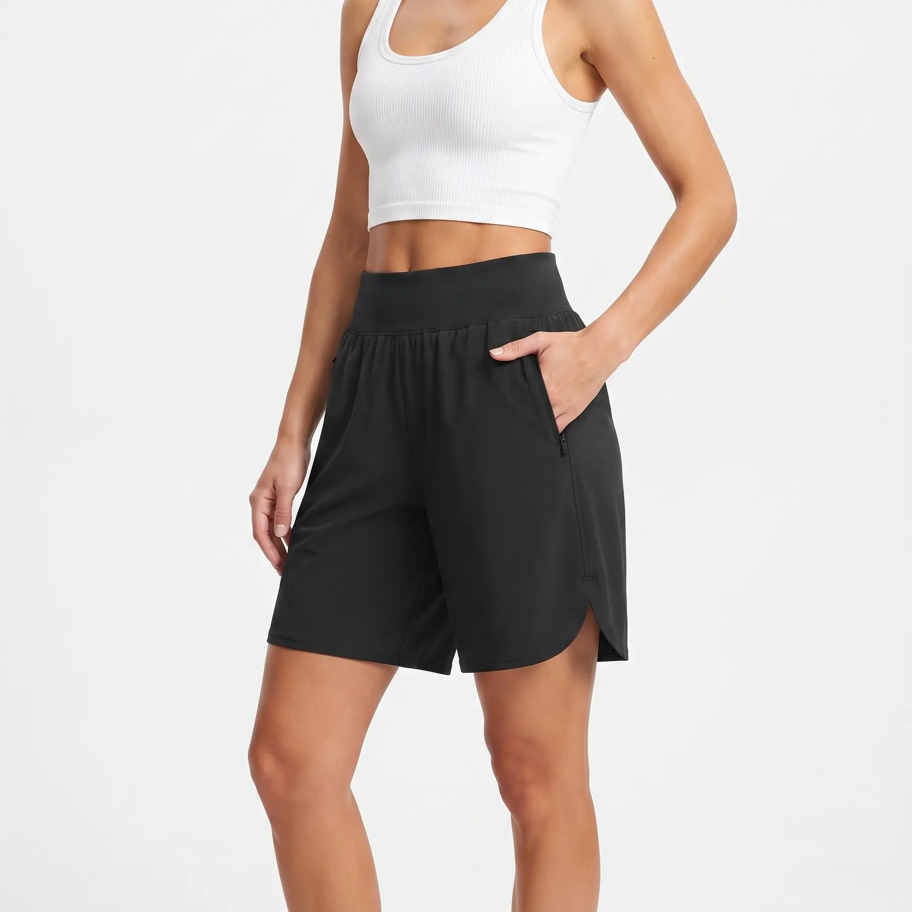 Baleaf Women's 9" Knee-Length Bermuda Athletic Running Shorts - Athleisure Fit, Lightweight Breathable, Stretch Loose, Zip Pockets, UPF 50+, Summer [PC:bgr030], Athleisure Shorts, Fit Shorts Athleisure Casual Shorts Athleisure Gym Shorts