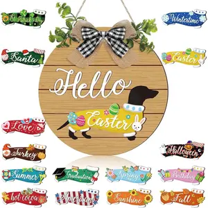 Dachshund Sign for Frontdoor Decor Interchangeable Welcome Sign with Magnet Detachable Wooden Sign for Easter St. Patrick’s Day Party Holiday Seasonal Birthday Home Wall Office Living Room Garden, Farmhouse Porch, Gift for Dog Lovers