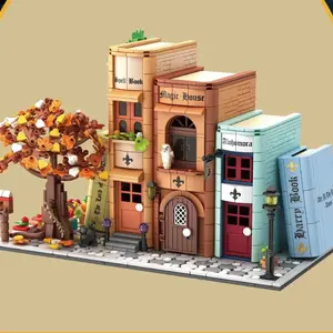 1488pcs Moc Magic Bookends, Street View Series City Building Desk Decor, Buildable Toy Set, Perfect Gift for Kids, Building Blocks Set
