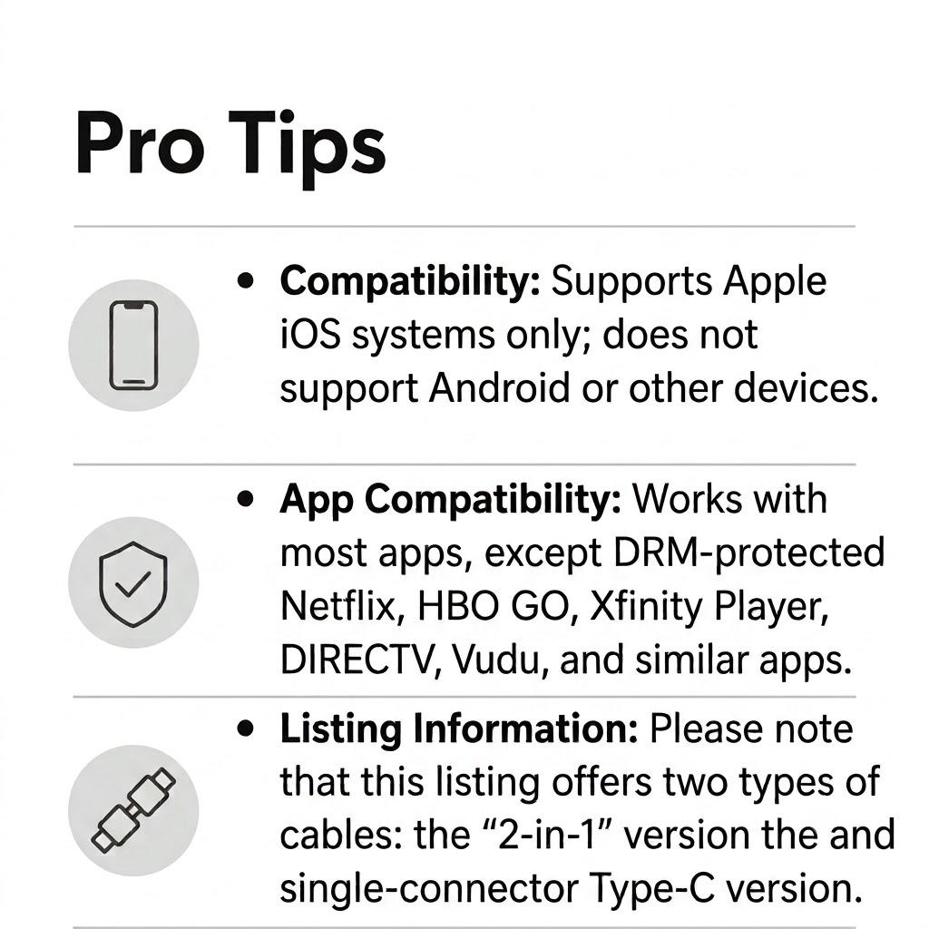( iOS Only ) 2-in-1 Lightning & Type C to HDMI Cable for iPhone, Dual Interface for All iPhones (17/16/15/14/13/Pro/Max) & iPad Pro/Air, Syncs Video & Audio, Not Support Android & Netflix